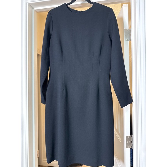 Lands' End Black Wool Sheath Dress Women's 10 Tall, USA,Long Sleeve. minimalist. - Picture 2 of 9